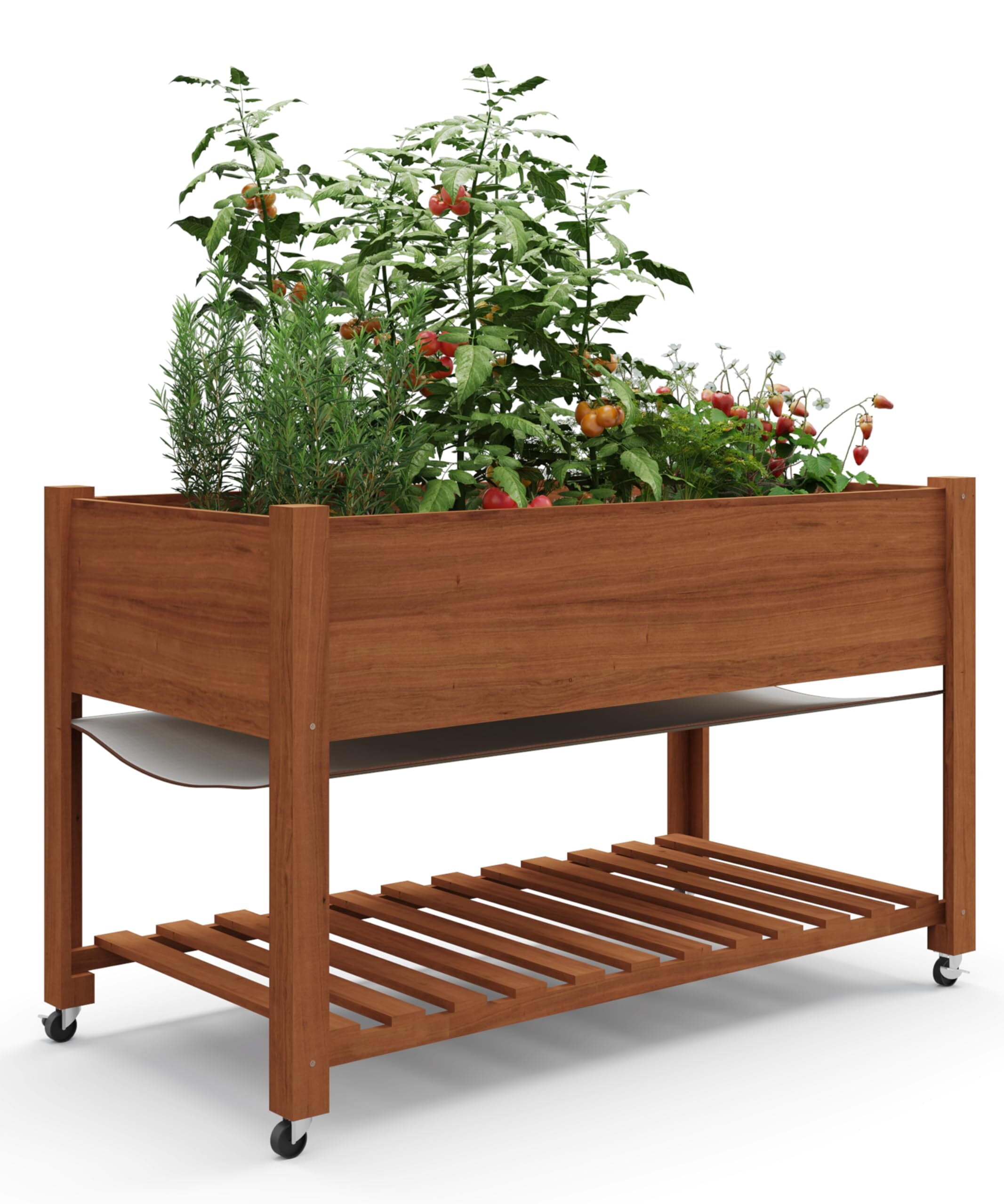 RIEDHOFF Raised Garden Bed Elevated with Wheels 48x24x30in Cedar Wood Acorn Brown
