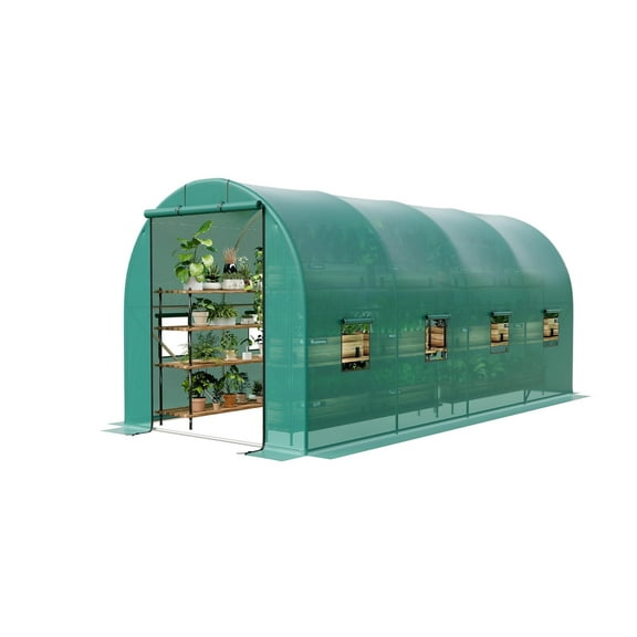 RIEDHOFF Walk-in Greenhouse Tunnel 15x6.5x6.5ft,Galvanized Steel Tunnel Greenhouse with Zippered Doors and Window,Garden Hot House for Home Gardening Seed Germination