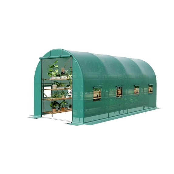 RIEDHOFF Walk-in Greenhouse Tunnel 15x6.5x6.5ft,Galvanized Steel Tunnel Greenhouse with Zippered Doors and Window,Garden Hot House for Home Gardening Seed Germination