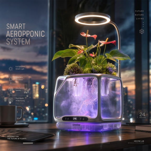 RIEFINELIFE Smart Aeroponic Growing System, Indoor Hydroponic Garden with LED Grow Light, 3 Spray Modes, RGB Ambient Light, Transparent Eco-Cabin for Home & Office