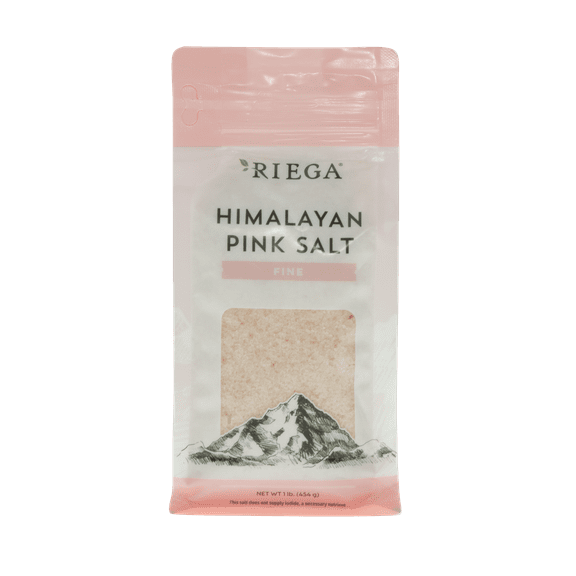 RIEGA Himalayan Pink Salt - Fine, 1 lb. (453 g) - Pure, Iodine-Free, No Additives