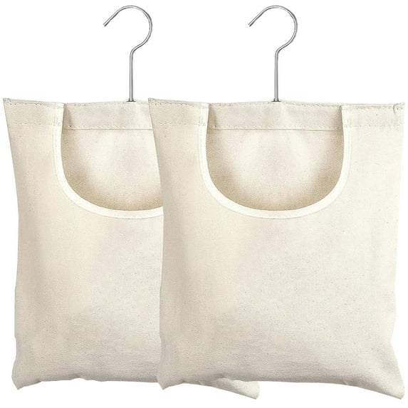 RIFESHOW Canvas Clothespin Bag with Hanging Hook Storage Organizer for Wardrobe and Laundry Room, 2 Pack, Beige, 12.5x10.5 inch