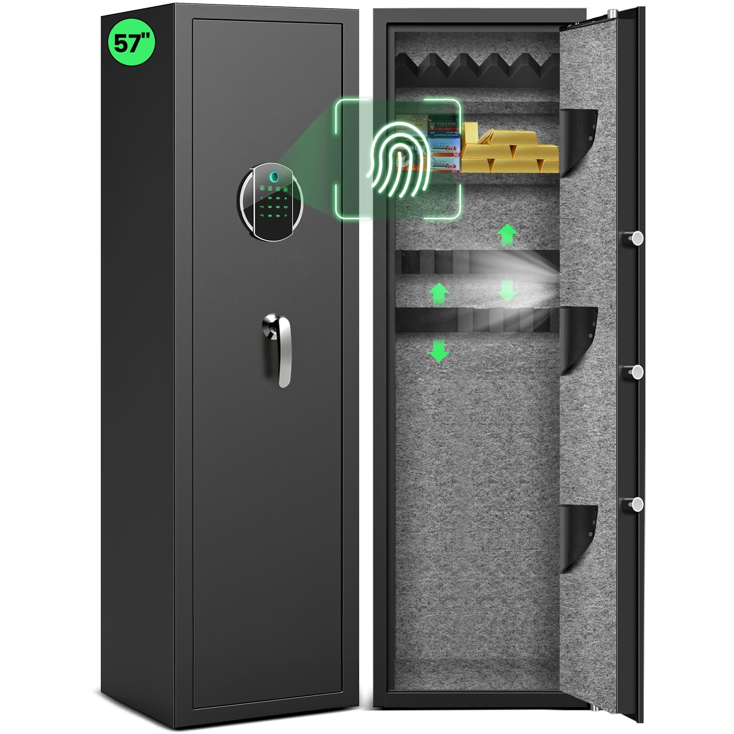 RIFLEWELL Biometric Fingerprint 5-6 Gun Safe, Dual Alarm, Mute Function ...
