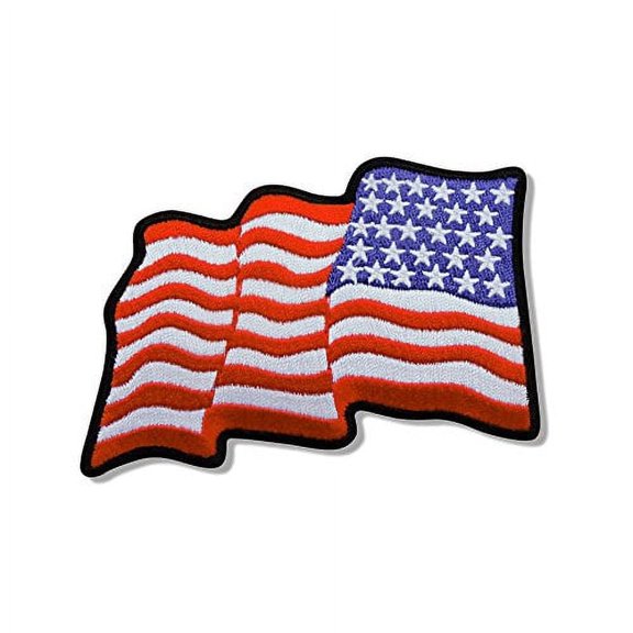 RIGHT ARM WAVY FLAG, Iron-On / Saw-On Rayon High Thread PATCH - 4" x 2.75"