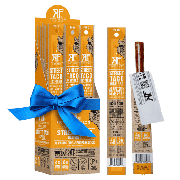 Righteous Felon Meat Sticks - Gluten Free & Keto Pork Sticks, Protein Snacks, Street Taco, 24 pack