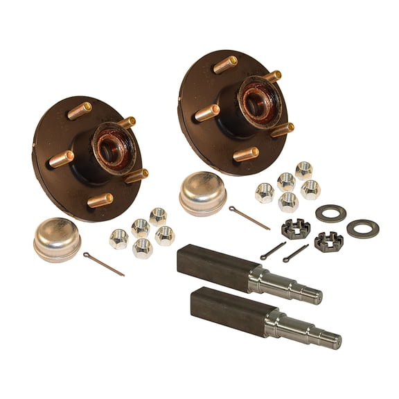 RIGID HITCH INCORPORATED Pre-Greased Pair of 5-Bolt On 4-1/2 Inch Hub Assembly (AKSQ-3500545-PG) Includes (2) Square Stock 1-3/8 Inch to 1-1/16 Inch Tapered Spindles & Bearings