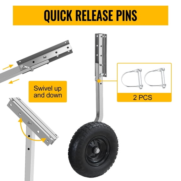 RIGMEC Boat Launching Wheels, 12" Stainless Steel Transom Wheel with Solid PVC Tire, 500 lbs Load Capacity, Folding Launch Wheels with 4 Quick Release Pins