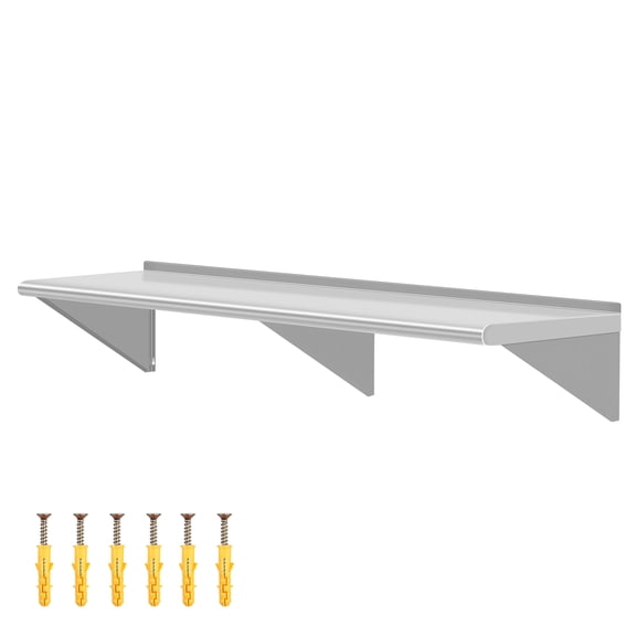 RIGMEC Stainless Steel Wall Shelf 14 x 60 Inches Commercial Grade Metal Kitchen, Wall Mounted Steel Shelving for Home, Restaurant