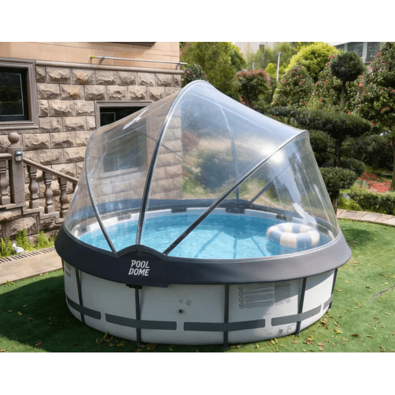 RIGO 15FT Round Pool Dome Enclosure, Transparent PE All Weather Heat Retention Pool Canopy for Above Ground Frame Swimming Pools