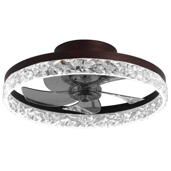 RIGO 19.7" Ceiling Fans with Lights, Low Profile Flush Mount Ceiling Fan with Remote, Stepless Dimmable LED Light, 6-Speed Reversible Fan, Brown Crystal Fixture for Bedroom Living Room Kitchen