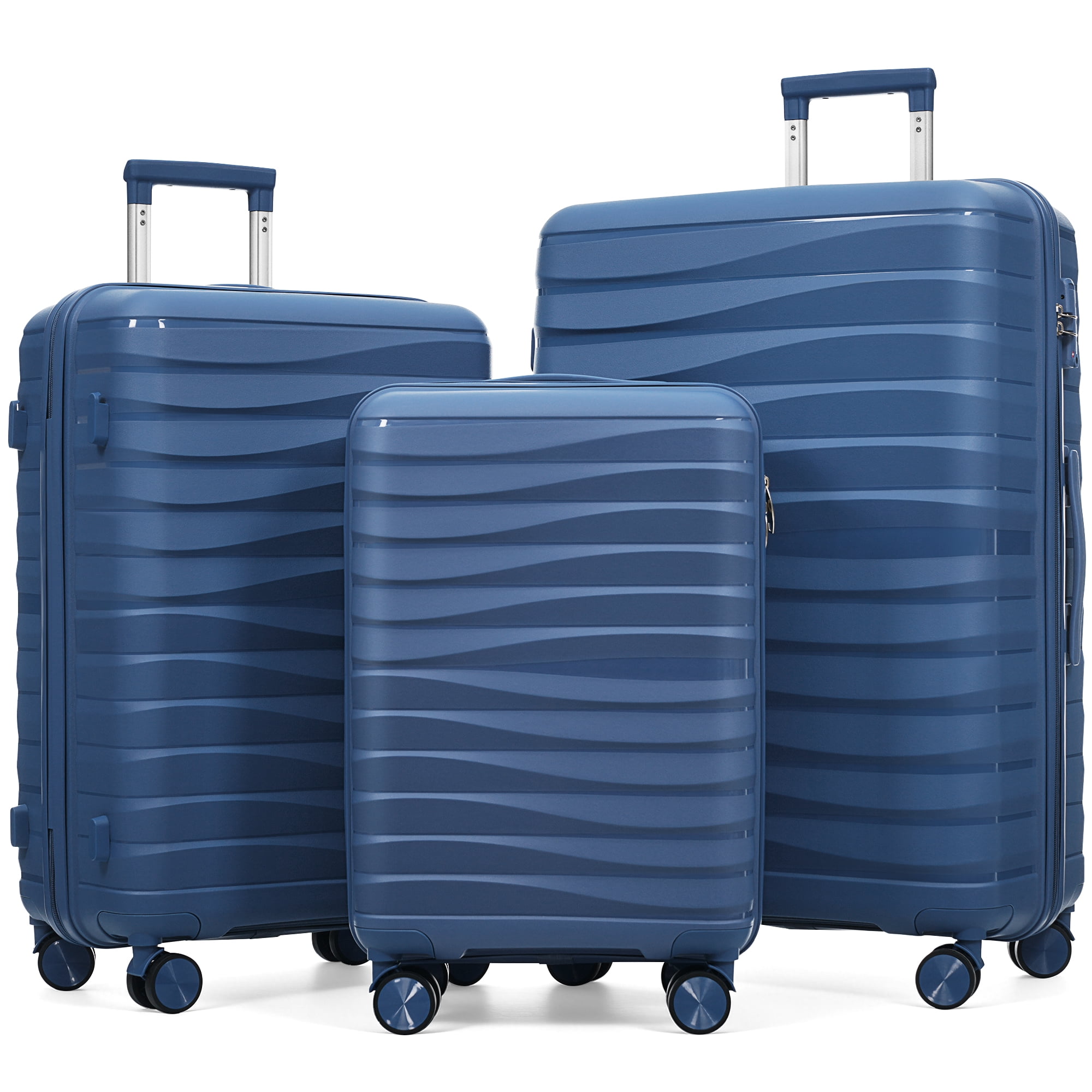RIGO 3 Piece Luggage Set, PP Hard Shell Suitcase with TSA Lock, 20 24 28 Inch Lightweight Spinner Luggage with 360° Wheels, Blue Unisex Travel Suitcase
