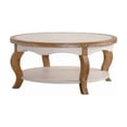 thumbnail image 1 of RIGO 31.5" Round Farmhouse Coffee Table with Open Storage, 2‑Tier Solid Wood & MDF Cocktail Table with Tempered Glass Top, Antique White & Natural Wood Finish for Living Room, 1 of 8