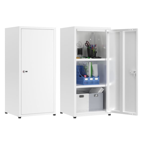RIGO 34.5"Lockable Small Metal Locker with Password Lock and Adjustable Shelves, Steel Storage Cabinet for School Office Gym, Ancient White