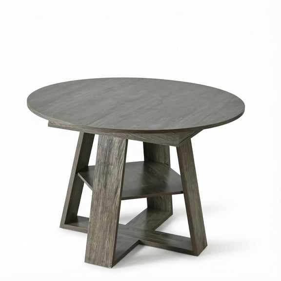 RIGO 43.31"-59.06" Extendable Round Dining Table, Modern Farmhouse MDF Dining Room Dinette Table with Cross Leg Storage Shelf, Space Saving Convertible Oval Table for Small Apartment