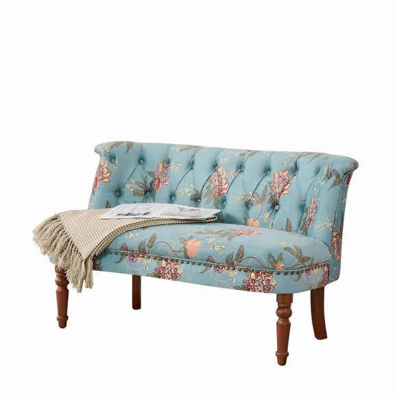 RIGO 47.25 Inch Settee Loveseat, Armless Vintage Floral Button Tufted Small Accent Couch with Nailhead Trim & Pine Wood Legs for Bedroom Entryway Living Room