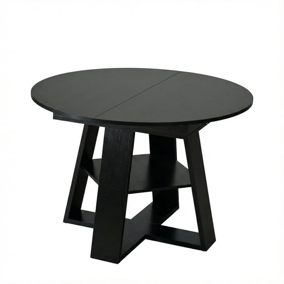 RIGO Black Extendable Round Dining Table, 43.31"-59.06" Expandable Kitchen Table with Storage Shelf, 300 LBS Capacity Wooden Dinner Table for 4-6 People, Small Space Dining Room Living Room