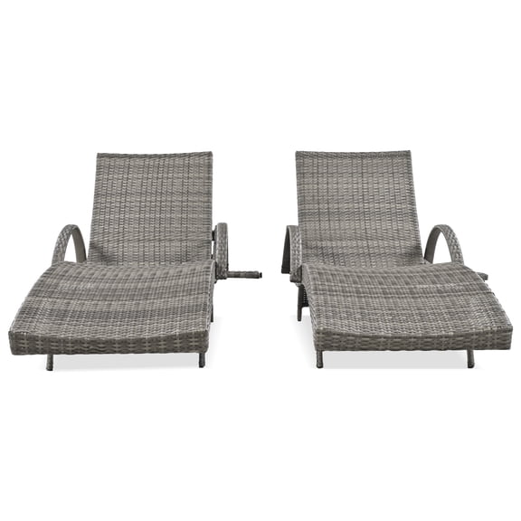 RIGO Chaise Lounge Set of 2, 80 Inch Patio Wicker Recliner,5-Level Adjustable Backrest,Hidden Pull-out Side Table,2000H UV Resistant All Weather Outdoor Pool Backyard Furniture,Grey
