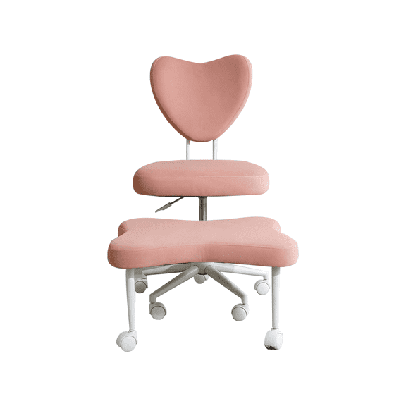 RIGO Ergonomic Cross-Legged Meditation Chair, Height Adjustable Seat with Lumbar Support, Pink Velvet Kneeling Office Chair with Butterfly Footrest, 360 Swivel 300lbs Rolling Chair for Home Office
