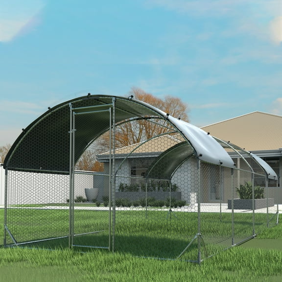 RIGO Large Metal Chicken Coop Upgrade Three Support Steel Wire Impregnated Plastic Net Cage, Oxford Cloth Silver Plated Waterproof UV Protection, Duck Rabbit Sheep Bird Outdoor House