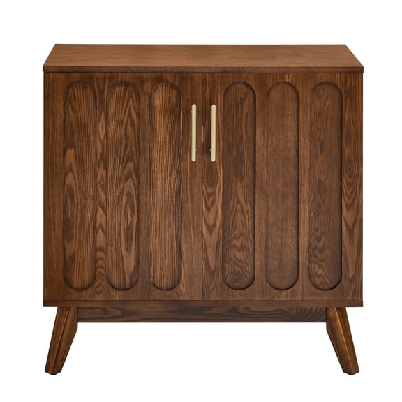 RIGO Mid Century Modern Fluted Sideboard Cabinet, Walnut Storage Buffet with Adjustable Shelves & Solid Wood Legs, for Living Room, Entryway, Hallway, Dining Room, Kitchen
