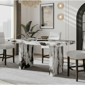 RIGO Modern Faux Marble Counter Height Dining Table, 72" Rectangular Seats 6, Double Pedestal Base, Off-White Marble Veining, MDF Construction for Kitchen/Home Bar