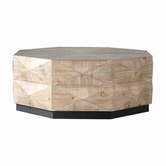 RIGO Octagon Coffee Table, 38" Retro Style Wood Center Table with 3D Embossed Pattern, Rustic Cocktail Table for Living Room, Farmhouse Round Coffee Table with Distressed Finish