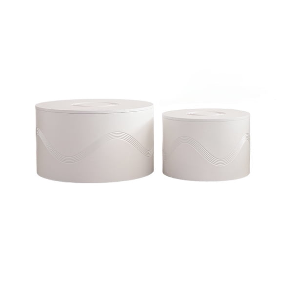 RIGO Set of 2 White Round Coffee Table with Hidden Storage - Modern Wavy MDF Painted Accent Tables (26.77"/19.69") for Small Spaces, Fully Assembled Living Room/Bedroom Tables