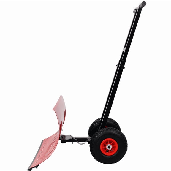 RIGO Snow Pusher with Wheels, 29 Inch DualBar Steel Snow Shovel, Adjustable Length & Angle, 10 Inch AntiSkid Wheels for Driveway Yard Sidewalk Snow Removal