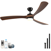 RIGO Solid Antique Brown Wood Ceiling Fan 72 Inch, Dimmable LED Light & Tuya Alexa Smart Control, 3 Blades Reversible DC Damp Rated Indoor Outdoor Farmhouse Ceiling Fan with Remote
