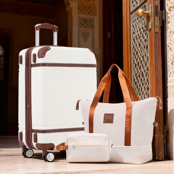 RIGO Vintage Hardside Luggage Set, 24 Inch Expandable ABS Suitcase with TSA Lock, Silent Spinner Wheels, 3 Piece Travel Bag Set for Women