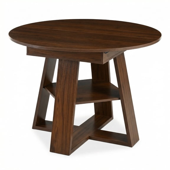 RIGO Walnut Extendable Round Dining Table, 43.3"-59" Adjustable Oval Kitchen Table for 4-8 People, with Storage Shelf, Wood Base, Modern Farmhouse Space-Saving Dining Room Table for Small Apartments