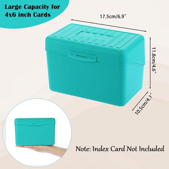 RIHJIN-1 Pack 4 x 6 inch Index Card Box - Index Card Holder Notecard Box Recipe Organizer Plastic Storage Organizer for Filling Cards, Notes, Flashcards, Recipes, Green(Not Include Cards)
