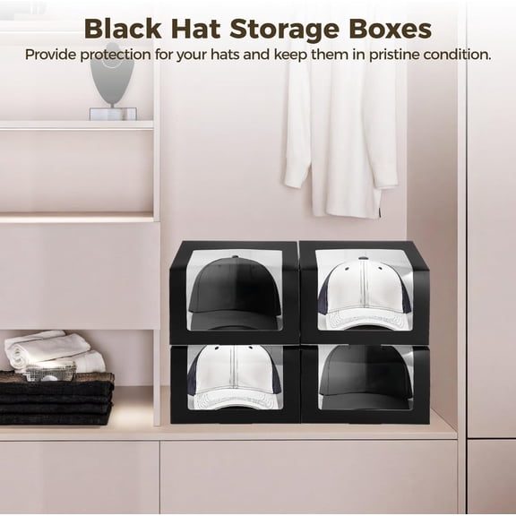 RIHJIN-12 Pcs Cap Box with Window Display, Hat Storage Boxes, Sturdy Paper Hat Boxes, Display Boxes for Baseball Caps, Fold Packing Boxes for Home Storage, 7.97.94.7"