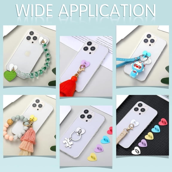 RIHJIN-12 Pcs Cell Phone Heart Phone Charm Hook Metal Finger Ring Holder Adhesive Candy Color Heart Cellphone Charm Hook Grip Loop Stand Accessories for DIY Case Pad Tablet Supplies