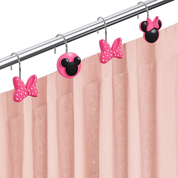 RIHJIN-12 Pieces Mouse Shower Curtain Hooks Rings, Pink Mouse Theme Decorative Shower Hooks for Shower Curtain, Stainless Steel Decorative Shower Hangers Rings for Bathroom