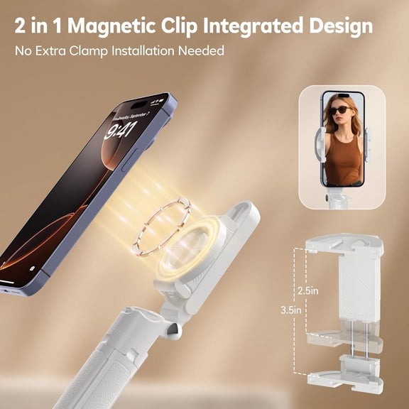 RIHJIN-14.5" Mini Magnetic Tripod for iPhone, 4 in 1 Portable Pocket Size Selfie Stick for iPhone MagSafe/Android with Remote/Cold Shoe Mounts, Small/Compact Cell Phone Tripod Stand for Travel Vloggi