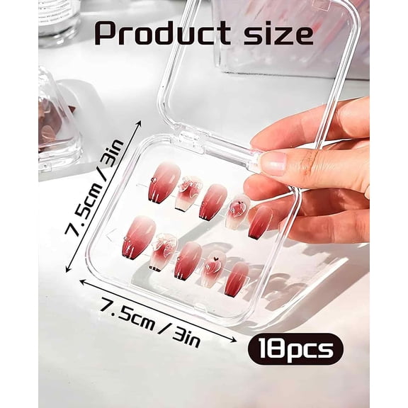 RIHJIN-18PCS Press on Nail Cases, Artificial False Nail Storage Box Container with 60 PCS Adhesive Double