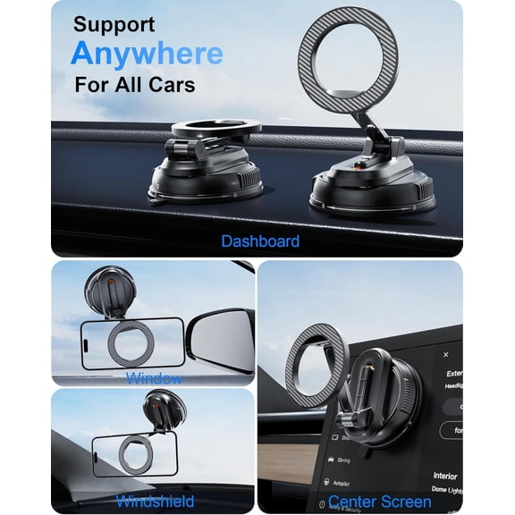 RIHJIN-2-IN-1 Car Phone Holder for Magsafe28 Strong MagnetsMagnetic Phone Holder for Car Phone Mount360Phone Holders for Your Car Accessories for Women Men for iPhone 17 Pro Max 16 15 14 13 12 A