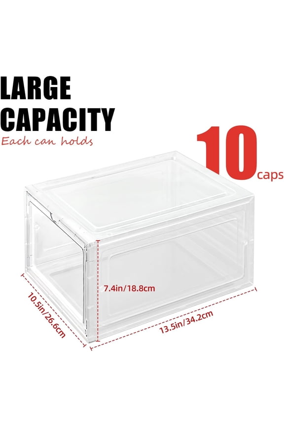-2 Pack Hat Organizer BoxClear Storage Box,Stackable Clear Hat Storage with Magnetic Door, Holds 10 Hats Each