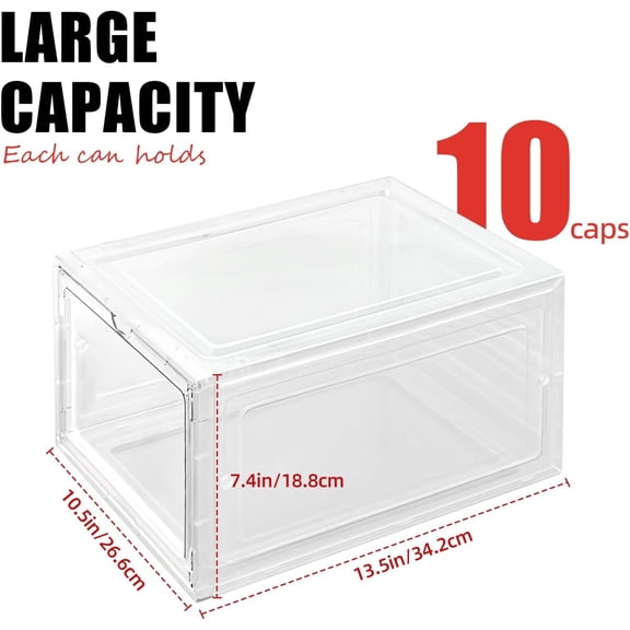 RIHJIN-2 Pack Hat Organizer BoxClear Storage Box,Stackable Clear Hat Storage with Magnetic Door, Holds 10 Hats Each