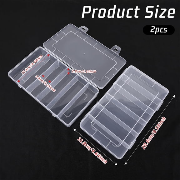 RIHJIN-2 Pack Tackle Box Organizer 6 Grids, Clear Plastic Fishing Tackle Box, Compartment Storage Box, Craft Organizer for Lure Bait Hooks Storage Screws Nail Pins(8.184.641.29inch)