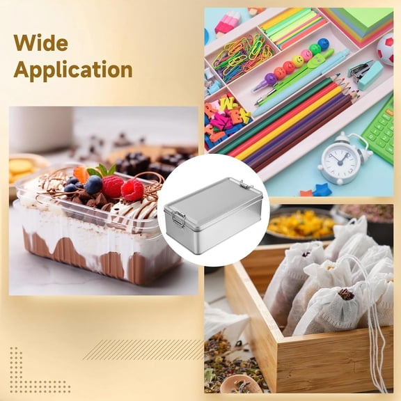 RIHJIN-2 Pcs Metal Storage Box with Lid, 7.3 x 4.1 in Silver Rectangular Tinplate Box, Buckle Latch Box, Home Storage Container for Treats, Gifts, Small Items and Crafts