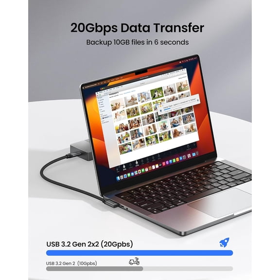 RIHJIN-20Gbps USB C Data Cable Right Angle, Short 1FT 90 Degree USB C 3.2 Gen 2x2 High Speed Data Transfer Cable, 5K/4K 60Hz Monitor Display, 240W PD Charging, Compatible for SSD, Hub, Dock, eGPU