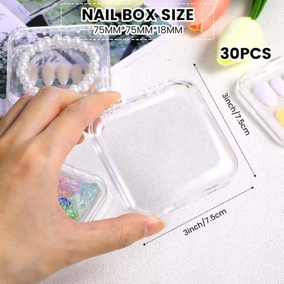 RIHJIN-30pcs Press on Nail Storage Box with 60 Pcs Adhesive Double Sided Tape Acrylic Nail Display Boxes Artificial False Nail Box Organizer Fake Nail Case Transparent Nails Packaging Boxes for Nail