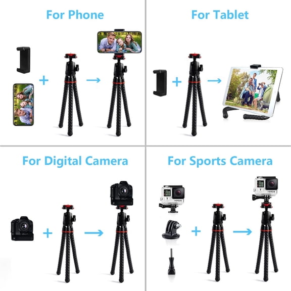 RIHJIN-360 Rotation Flexible Octopus Travel Stand for iPhone Smartphone iPad DSLR Action Camera, with Bluetooth Wireless Remote Shutter