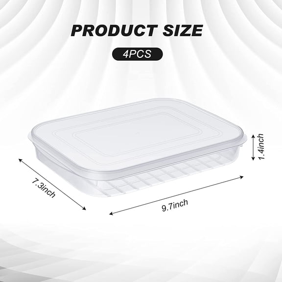 RIHJIN-4 Pieces Bacon Keeper Plastic Deli Meat Saver with Lids Airtight Cold Cuts Cheese Container for Fridge Food Refrigerator Storage Box Shallow Low Cookie Holder, 9.65 x 7.28 x 1.38''