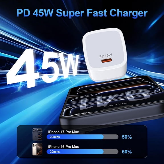 RIHJIN-45W USB C Fast Charging Block Type C Wall Plug Charging Brick with 6FT Android Phone Chargers Cable for Samsung Galaxy S26 Ultra/A57/A37/S25 Ultra/S24/S23 FE/S22/A36/A17/A26/A15,iPhone 17,Pixe
