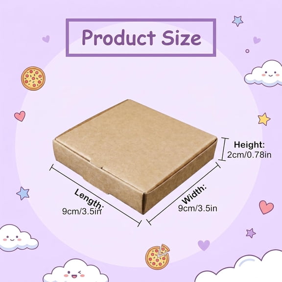RIHJIN-50 Pcs Mini Pizza Boxes, Small Square Kraft Cardboard box, Party Favors, Takeout Food Storage for Birthdays, Weddings, Holiday Parties (3.54 x 3.54 x 0.79 inch)