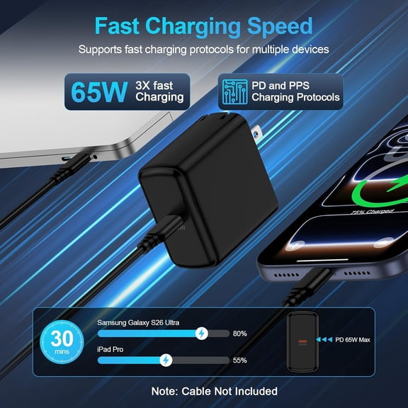 RIHJIN-65W Foldable Super Fast Samsung Charger USB C Power Adapter Fast Charging Block for Samsung Galaxy S26 Ultra/S26 Plus/S25 Ultra/S25 FE/S24 Ultra/S23/S22/S21/S20/Tab S10/S9/S8 Ultra/A37/A17/A16