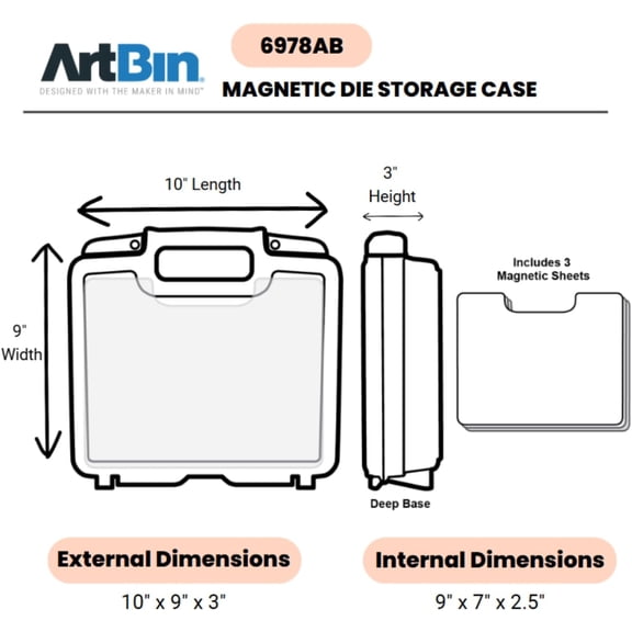 RIHJIN-6978AB Magnetic Die Storage Case with 3 Magnetic Die Sheets, Portable Paper Craft & Die Organizer with Handle, Translucent